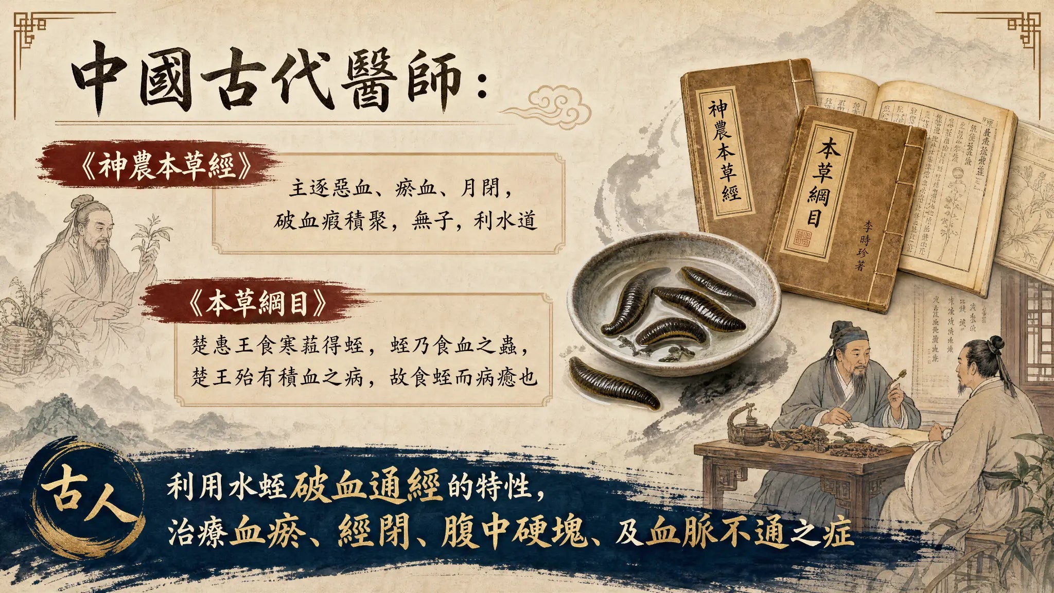 中國古代醫師與水蛭使用資料圖